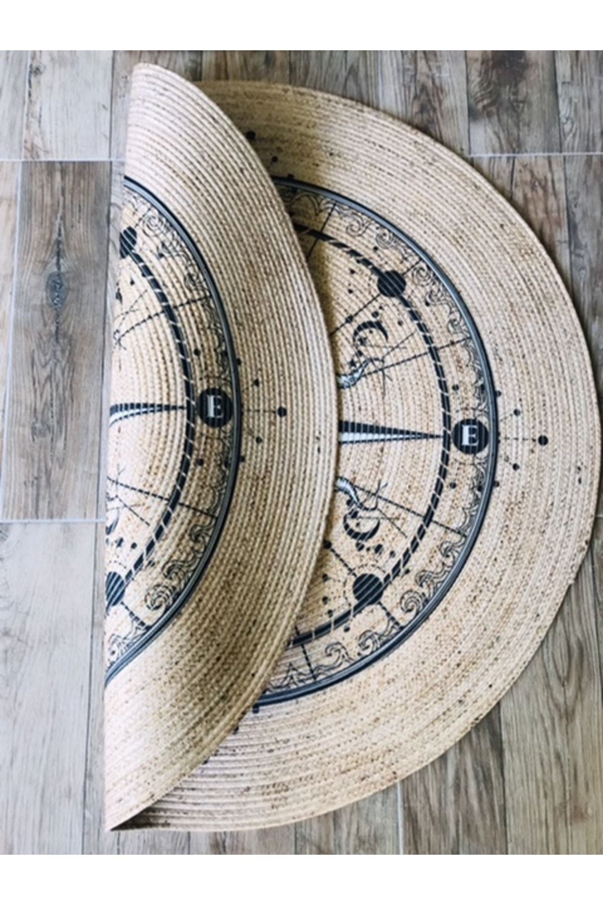 Pusula Desenli Yuvarlak Jüt Örme Hasır Halı/Kilim HV-JH-05
