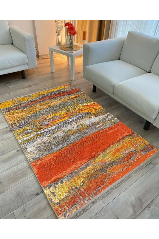 Halı Vagonu 2016 Turuncu Ve Hardal Tonda Modern Etnik Dekoratif Halı