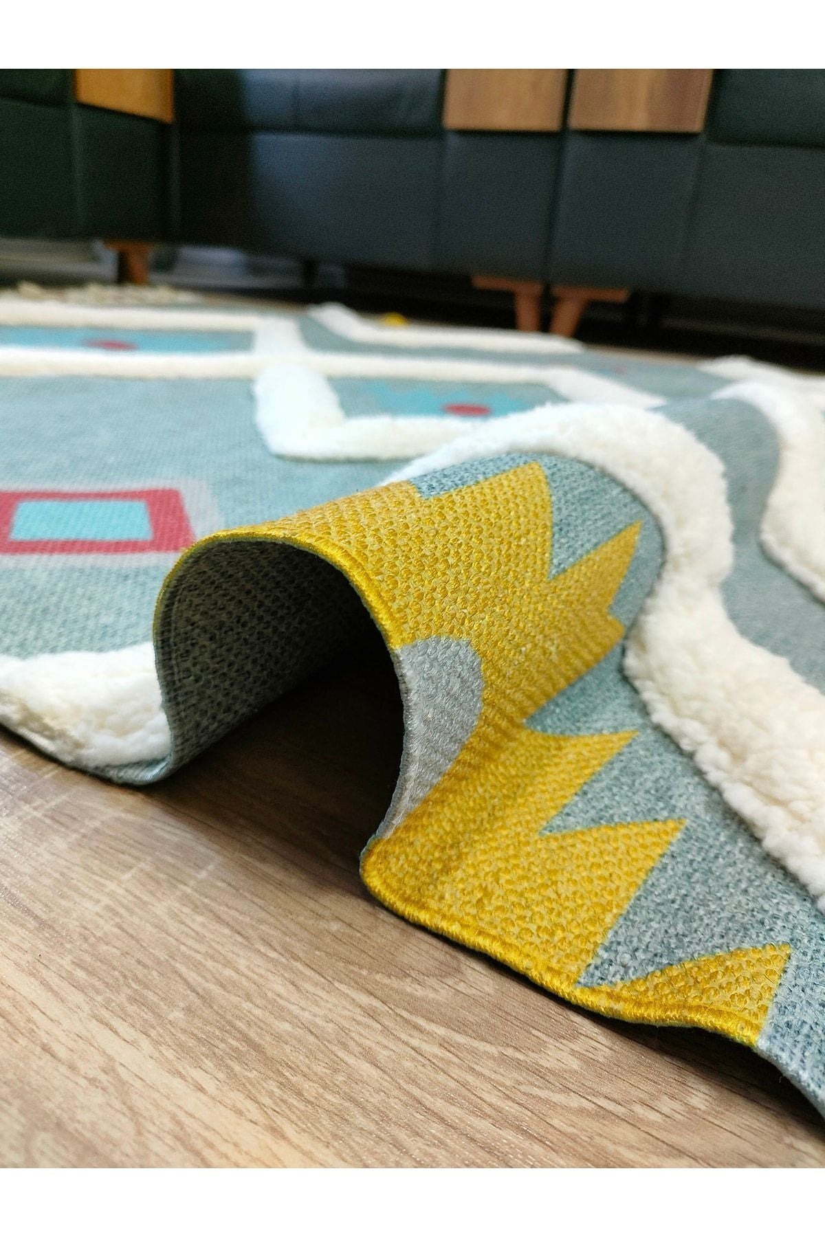 Tafting Kilim Serisi Üzeri Peluşlu Dokuma Taban Dekoratif Kilim