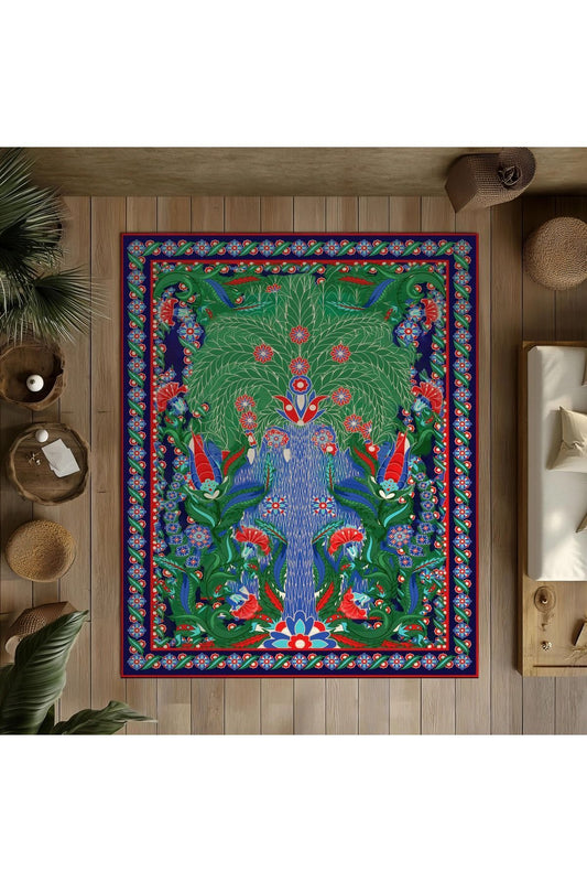 Halı Vagonu 198 Etnik Çini Desen Sanatsal Klasik Dokuma Taban Salon Halısı