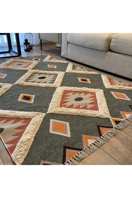 Tafting Kilim Serisi Üzeri Peluşlu Dokuma Taban Dekoratif Kilim - HALI VAGONU