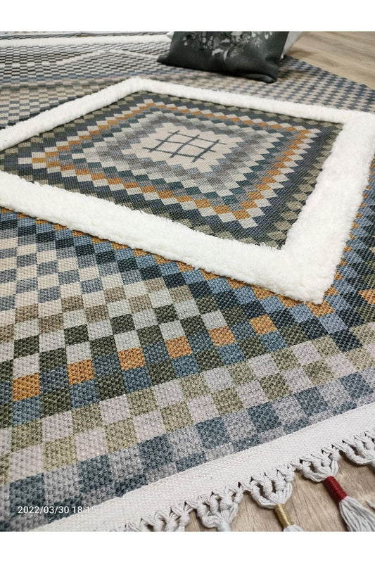 Tafting Kilim Serisi Üzeri Peluşlu Dokuma Taban Dekoratif Kilim