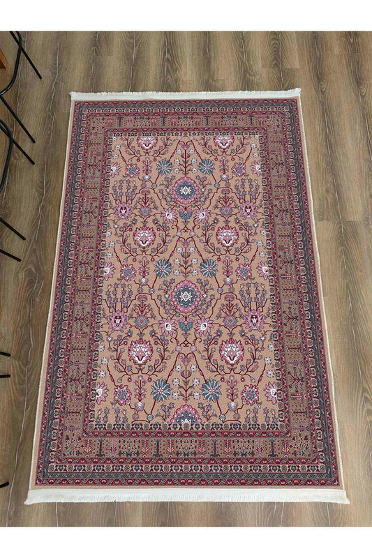 Halı Vagonu Fuşya Tonlarında Çiçekli Etnik ModernDesenli Pamuk Dokuma Taban Halı - HALI VAGONU