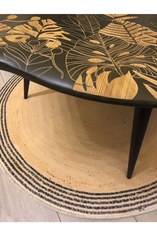 Bej Jüt Efektli Dijital Baskılı Yuvarlak Halı Jute07 - HALI VAGONU