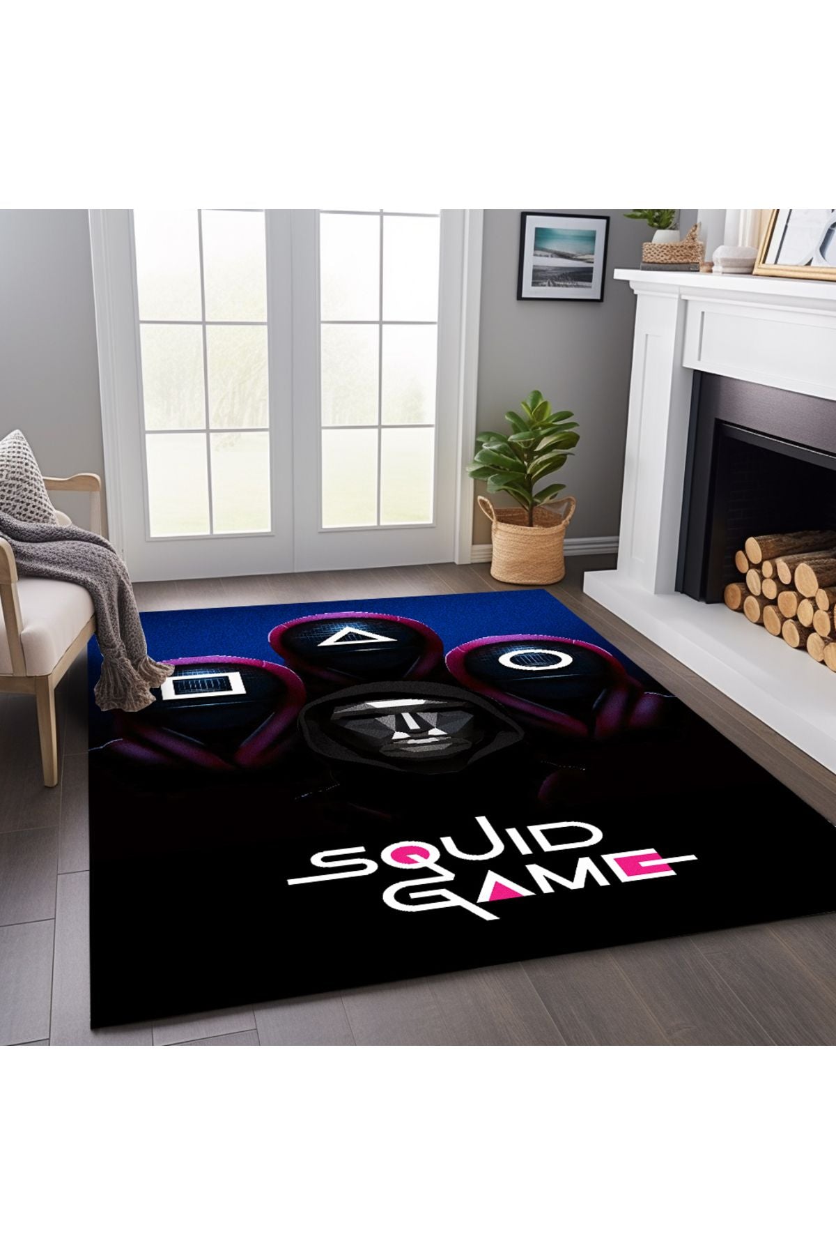 Squid Game Temalı Canlı Pembe Tonlarında Dokuma Taban Salon Halısı Çocuk Halısı Halı Vagonu 260
