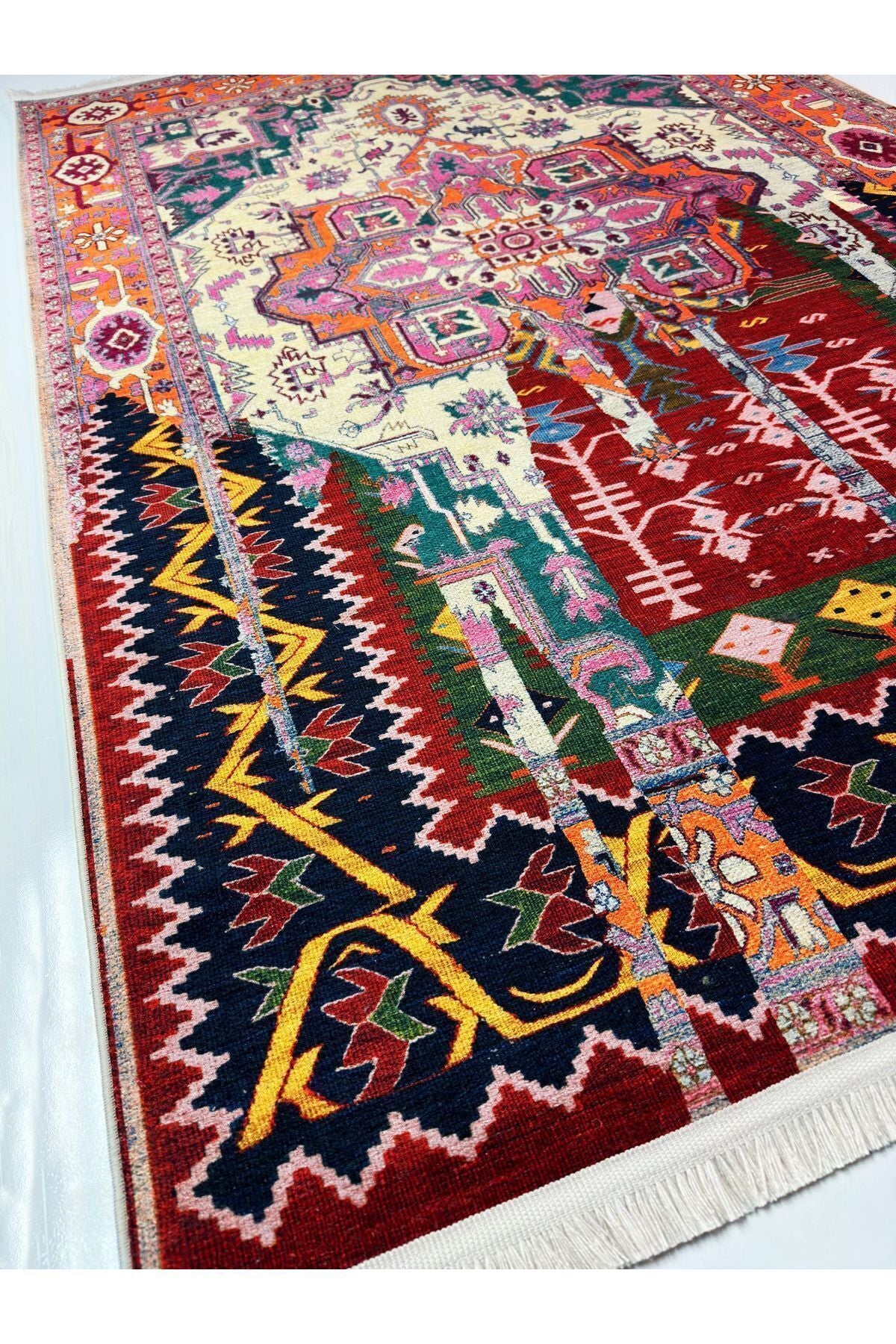 Halı Vagonu 15 Sanatsal Artwork Stil Çok Renkli Vintage Dokuma Taban Halı