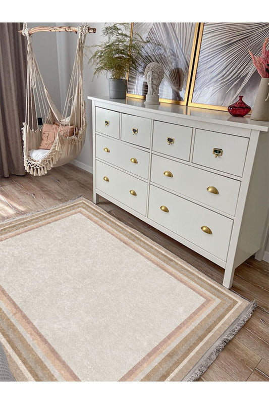 Halı Vagonu112 Etnik Clasik Halısı Dekoratif Salon Halısı Saçaklı Yıkanabilen Halı