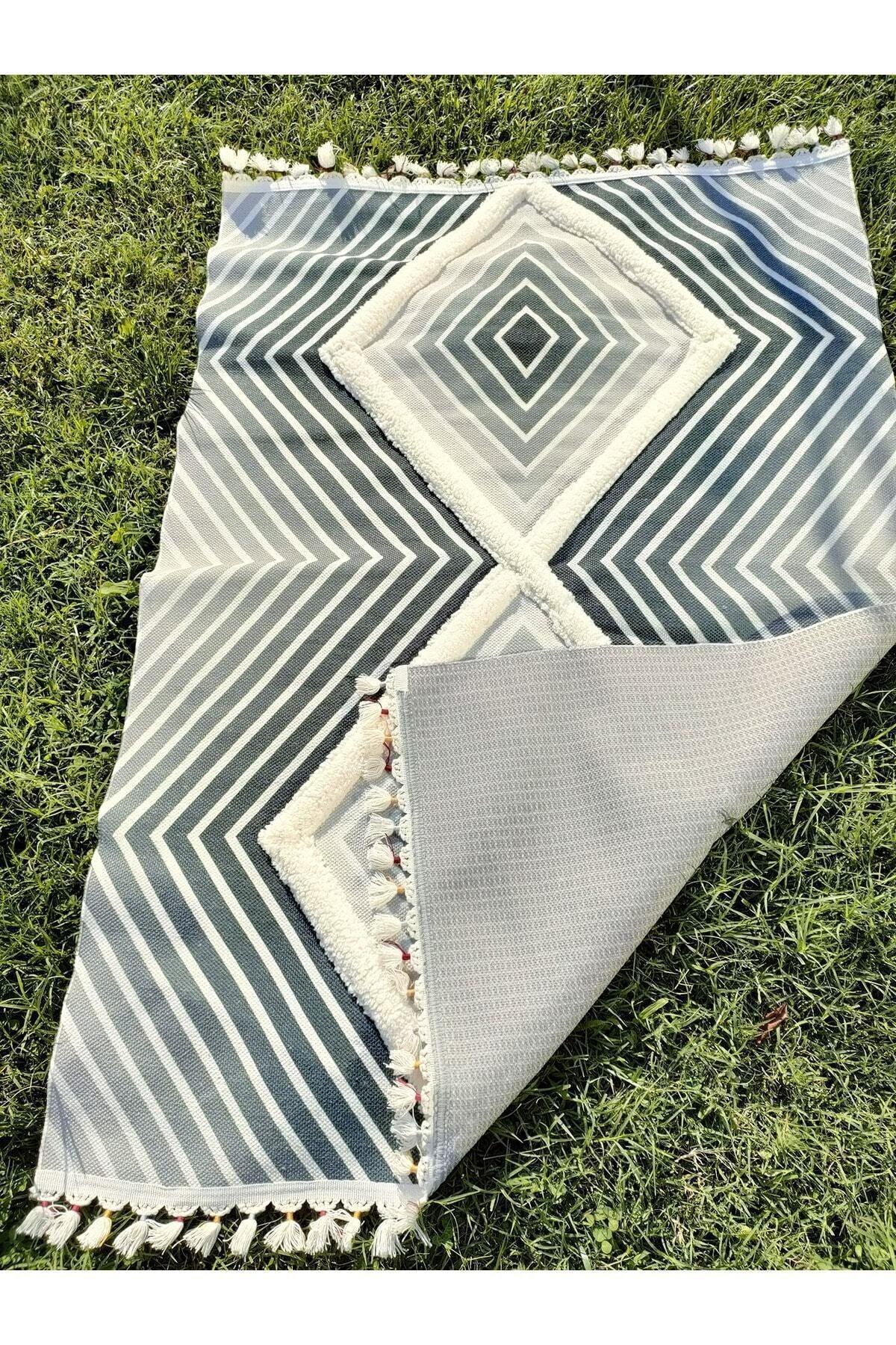 Tafting Kilim Serisi Üzeri Peluşlu Dokuma Taban Dekoratif Kilim - HALI VAGONU