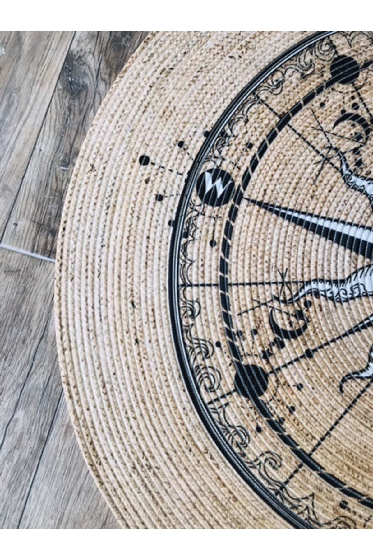 Pusula Desenli Yuvarlak Jüt Örme Hasır Halı/Kilim HV-JH-05