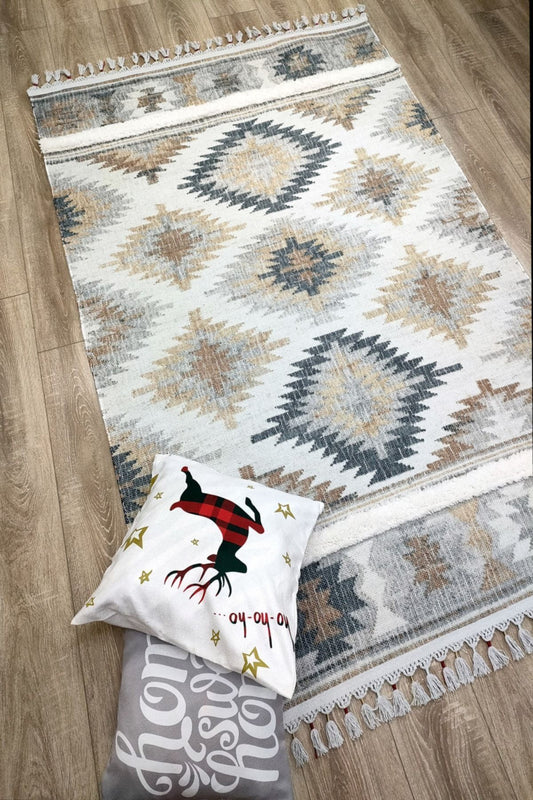 Tafting Kilim Serisi Üzeri Peluşlu Dokuma Taban Dekoratif Kilim