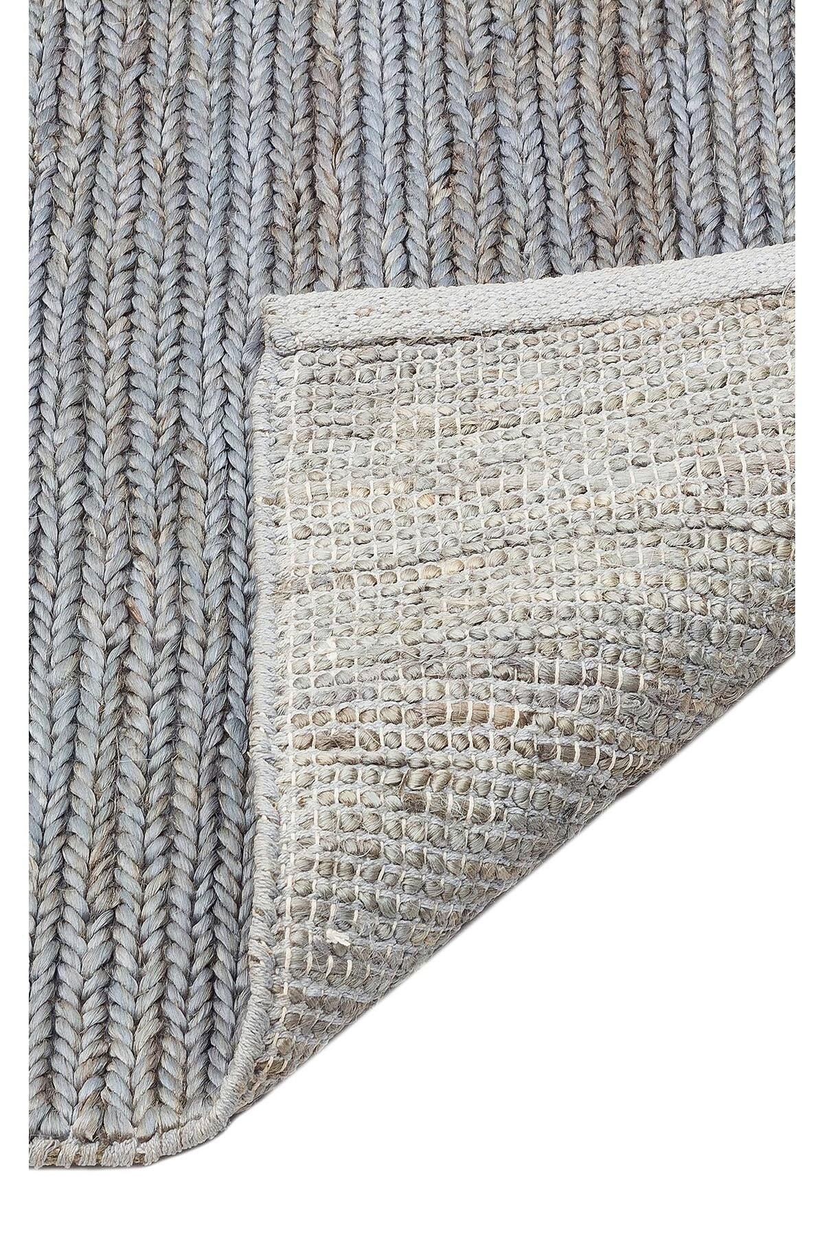 Fıne Chotı Fıne Slate Blue (Sb03) El Dokuma Naturel Jüt Hasır Halı'nın kenar bitimi ve doğal stili.