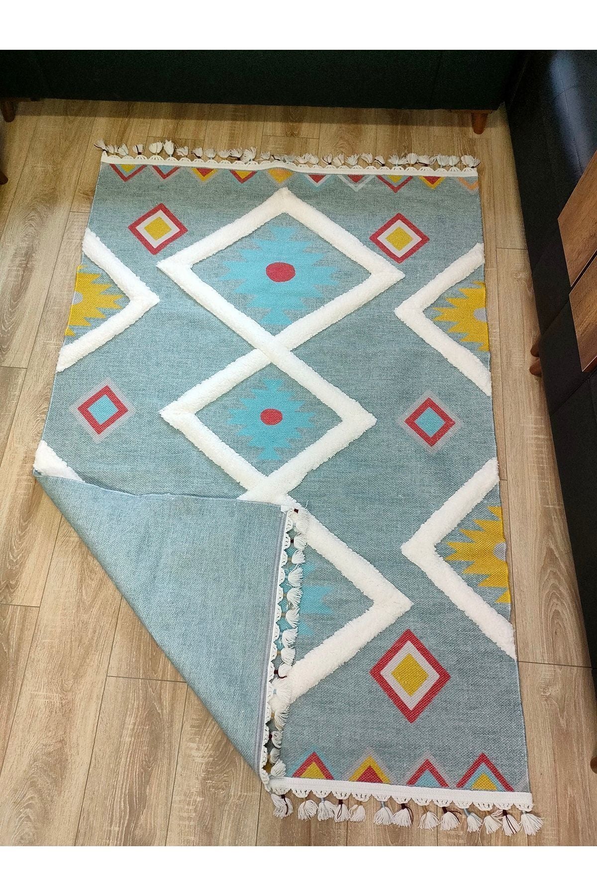 Tafting Kilim Serisi Üzeri Peluşlu Dokuma Taban Dekoratif Kilim