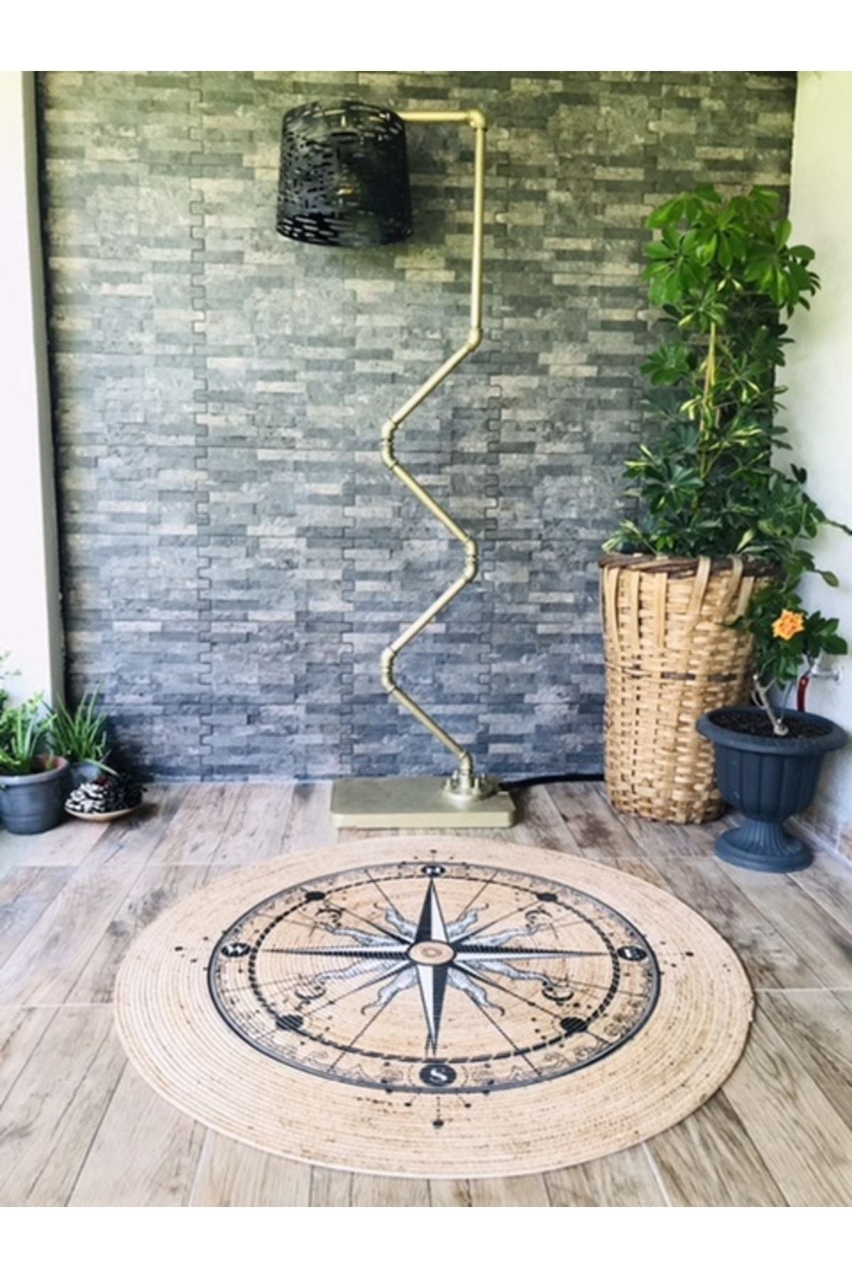 Pusula Desenli Yuvarlak Jüt Örme Hasır Halı/Kilim HV-JH-05