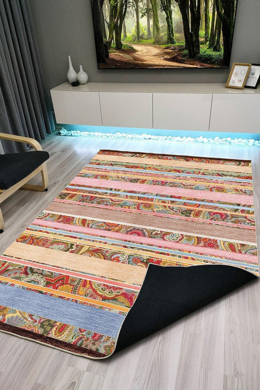 Halı Vagonu 1010 Multy Tonlarında Etnik Dekoratif Kaymaz Taban Halı - HALI VAGONU