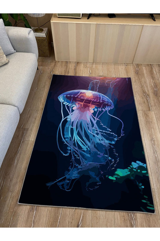 Halı Vagonu 43 Modern Stil Lacivert Deniz Anası Salon Halısı Yıkanabilen Dekoratif Halı