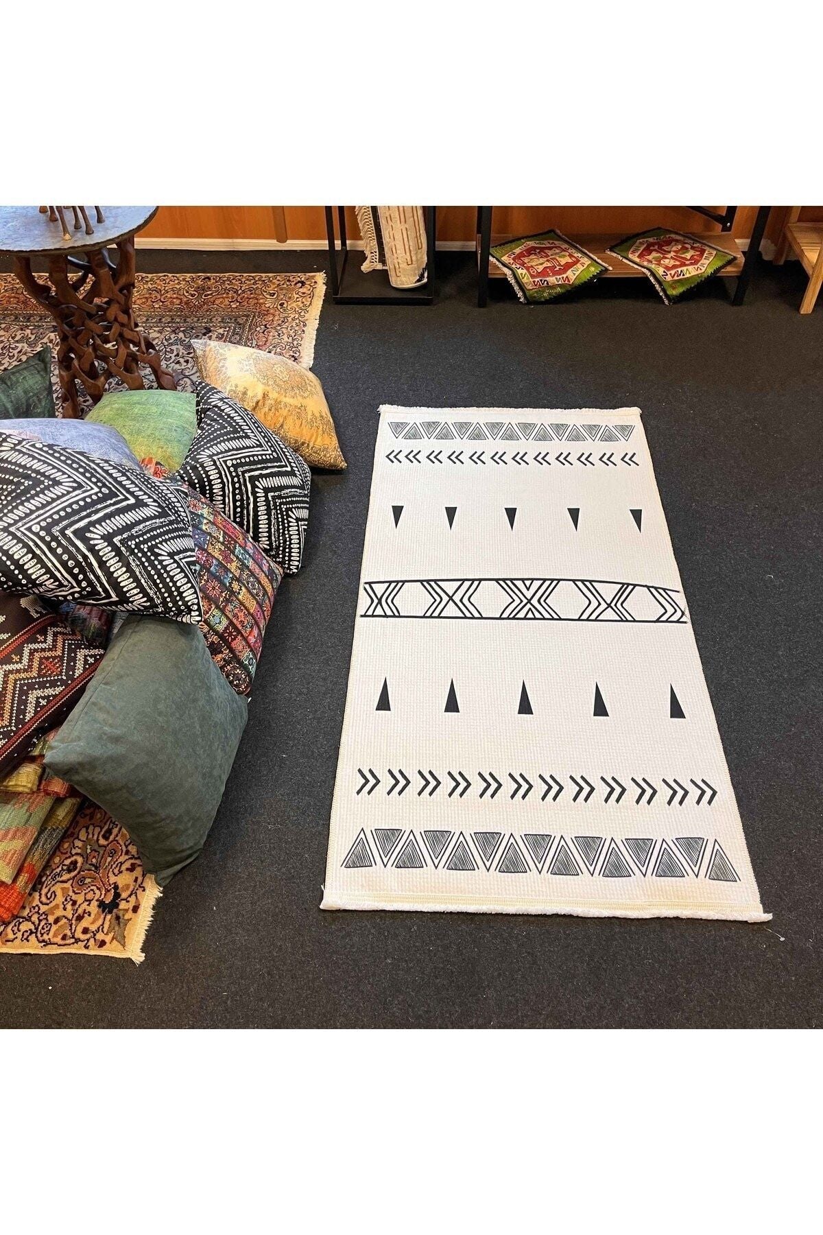 Yumuşak Dokulu Soft Kilim Ekru - Saçaklı Dijital Baskı HV-SK-201