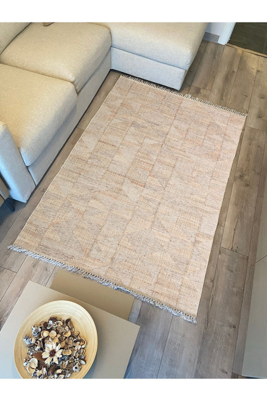 Cotton Kilim 30 Jüt Efekl Desenli Dekoratif Yıkanabilen Dokuma Taban Kilim