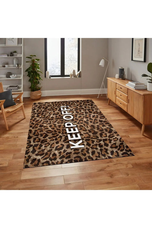 Halı Vagonu 146 Leopar Keep Off Yazılı Modern Dokuma Taban Halı - HALI VAGONU