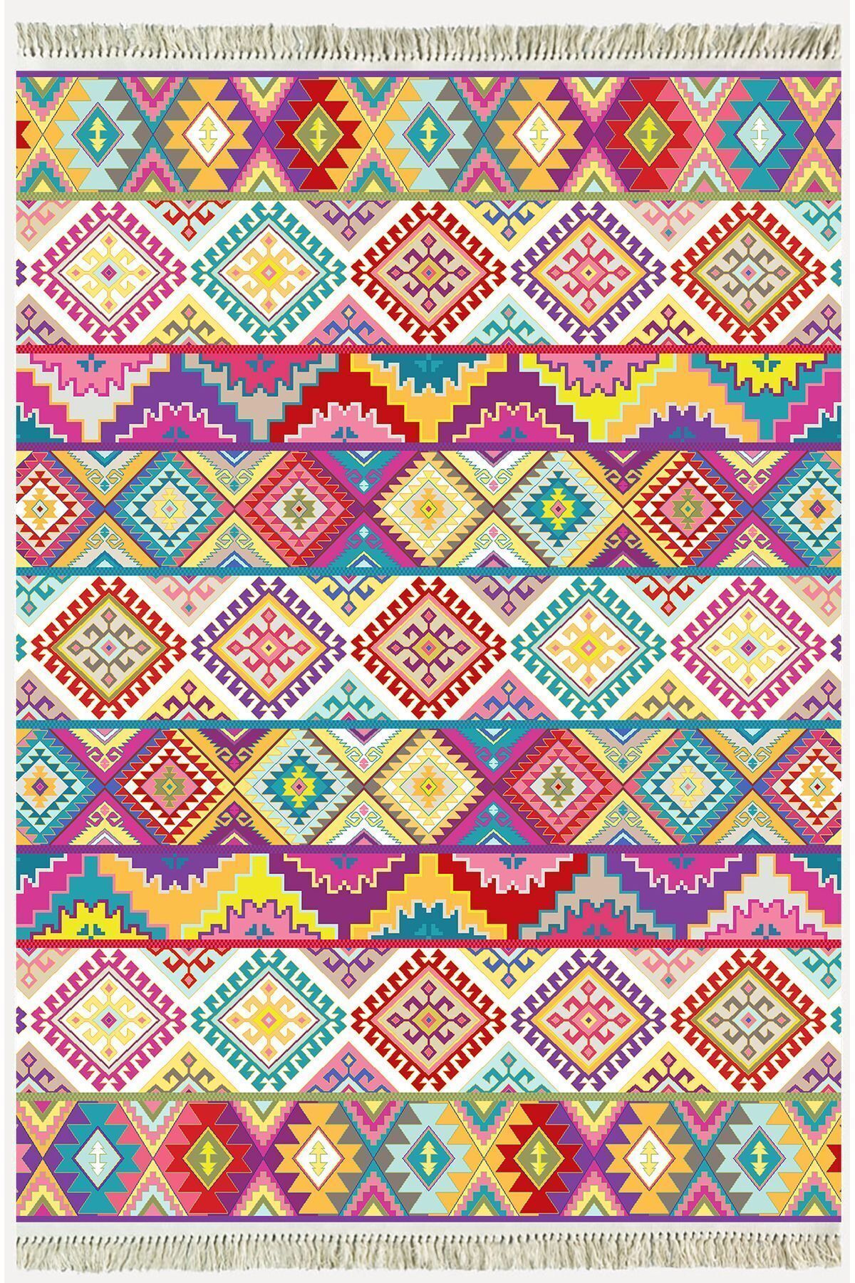 Cotton Serisi Multy Tonlarında Baklavalı Desen Dekoratif Dokuma Taban Kilim