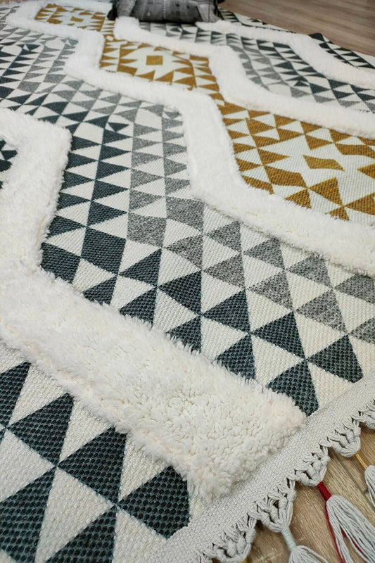 Tafting Kilim Serisi Üzeri Peluşlu Dokuma Taban Dekoratif Kilim