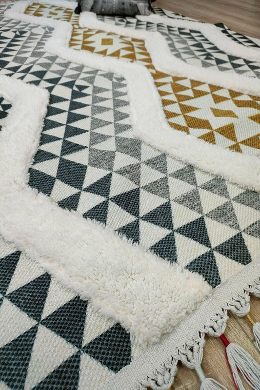 Tafting Kilim Serisi Üzeri Peluşlu Dokuma Taban Dekoratif Kilim - HALI VAGONU