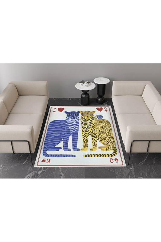 Halı Vagonu 155 Kaplan Figürlü Çok Renkli Modern Dokuma Taban Halı