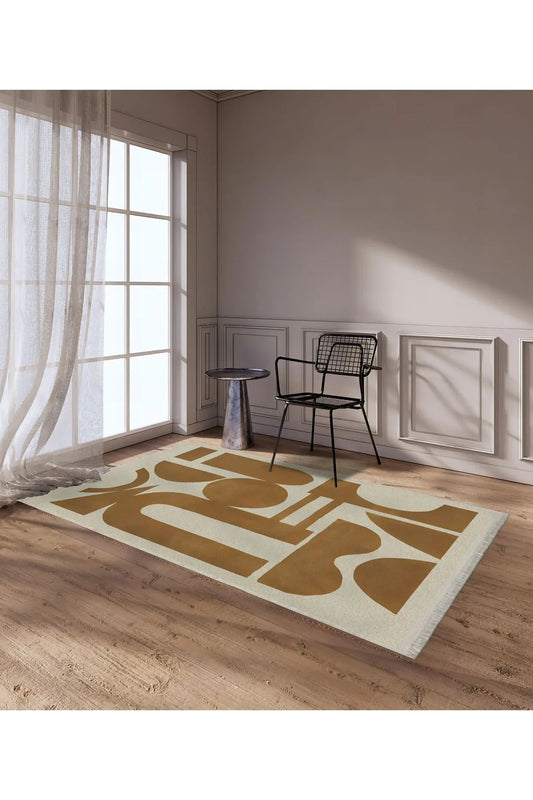 Cotton 66 Iskandinav Modern Soyut Tema Taba Krem Modern Dokuma Kilim - HALI VAGONU