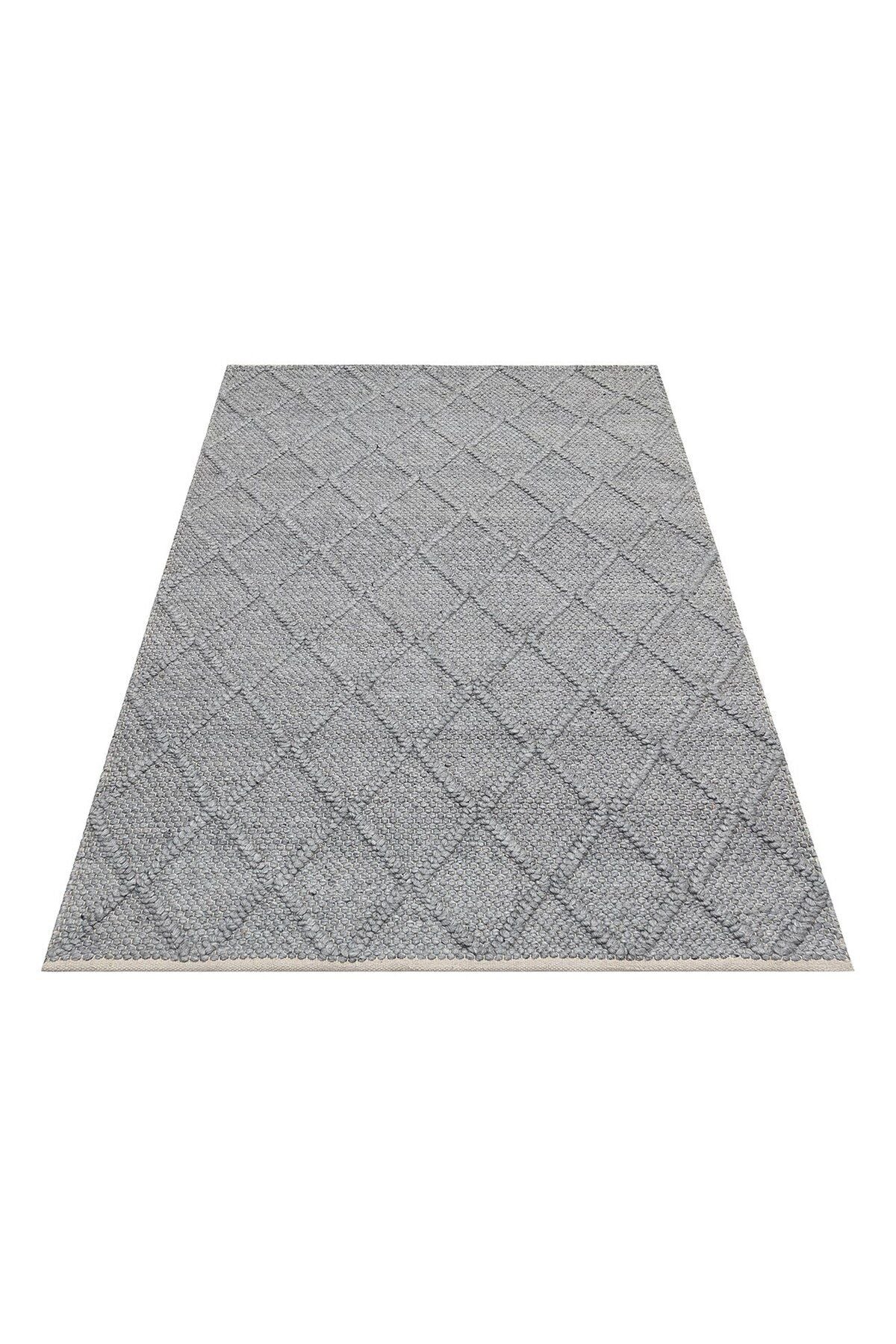 JADE DIAMOND GREY Naturel Kazak Örgü Desenli El Dokuma Örgü Halı