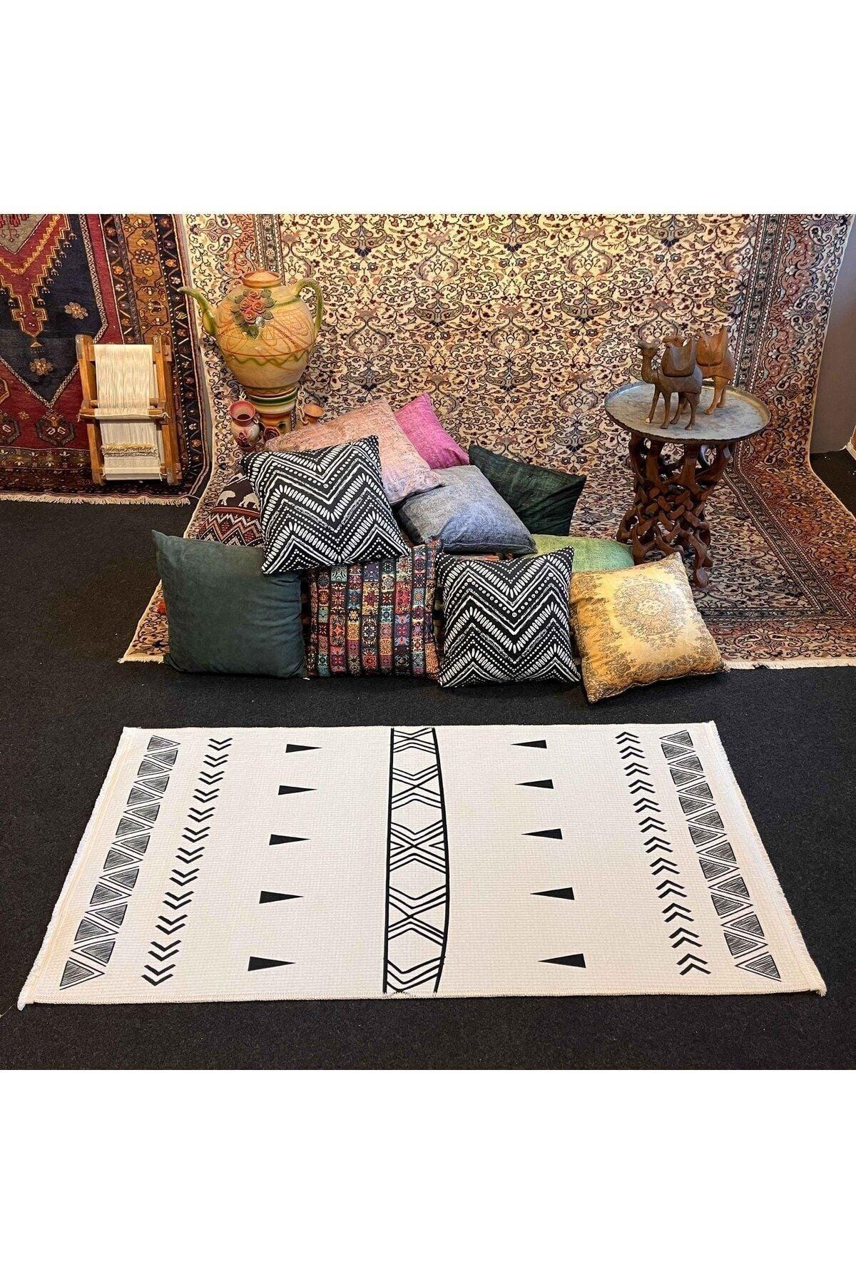 Yumuşak Dokulu Soft Kilim Ekru - Saçaklı Dijital Baskı HV-SK-201 - HALI VAGONU