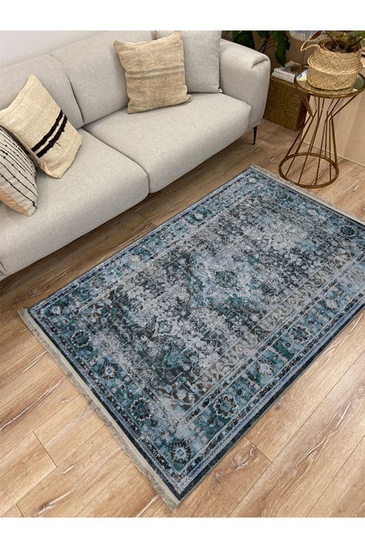 Halı Vagonu85 Etnik Desenli Yıkanabilir Kaymaz Tabanlı Salon Halısı, Koridor Ve Mutfak Halısı