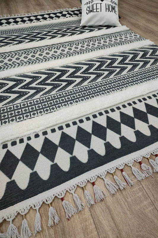 Tafting Kilim Serisi Üzeri Peluşlu Dokuma Taban Dekoratif Kilim - HALI VAGONU