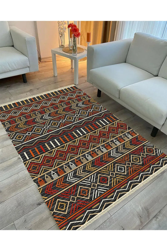 Cotton Serisi Multy Tonlarında Etnik Iskandinav Eskitme Desen Dekoratif Dokuma Taban Kilim - HALI VAGONU