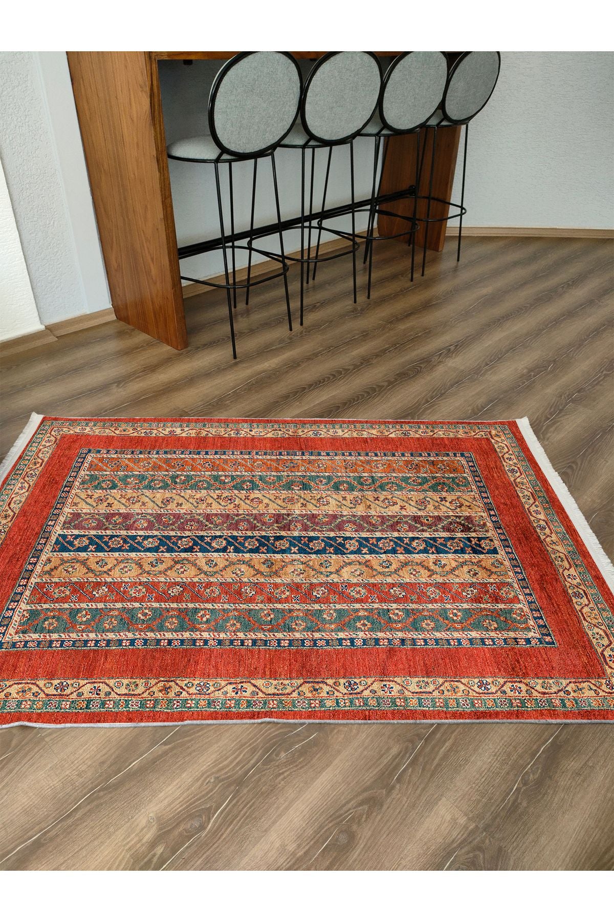 Halı Vagonu Kırmızı Tonlarında Etnik Klasik Eskitme Pamuk Dokuma Taban Halı 2099