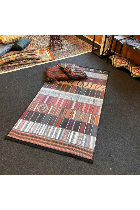 Yumuşak Dokulu Bambu Soft Kilim Patchwork Saçaklı Dijital Baskı HV-SK-K2