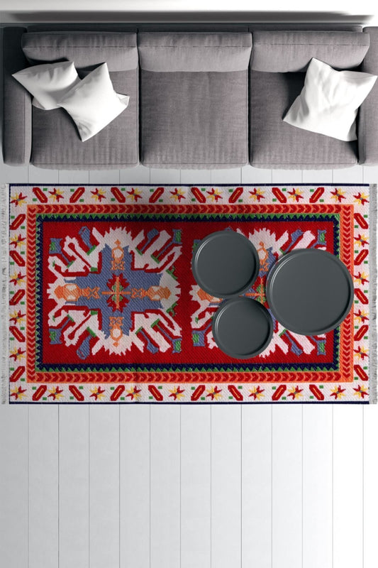 Halı Vagonu Serisi Baklava Işlemeli Krem Tonlarında Desen Kaymaz Taban Şönil Halı