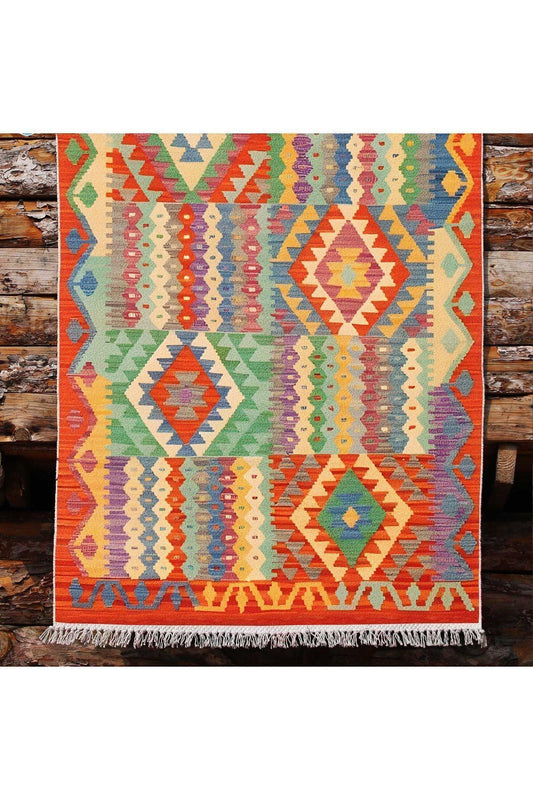 Cotton 85 Etnik Mercan Renk Vintage Boho Stil Pamuk Kilim - HALI VAGONU