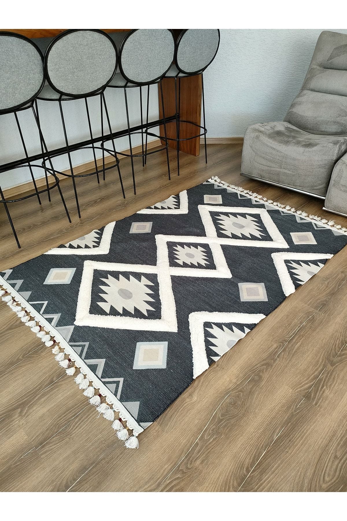 Tafting Kilim Serisi Üzeri Peluşlu Dokuma Taban Dekoratif Kilim