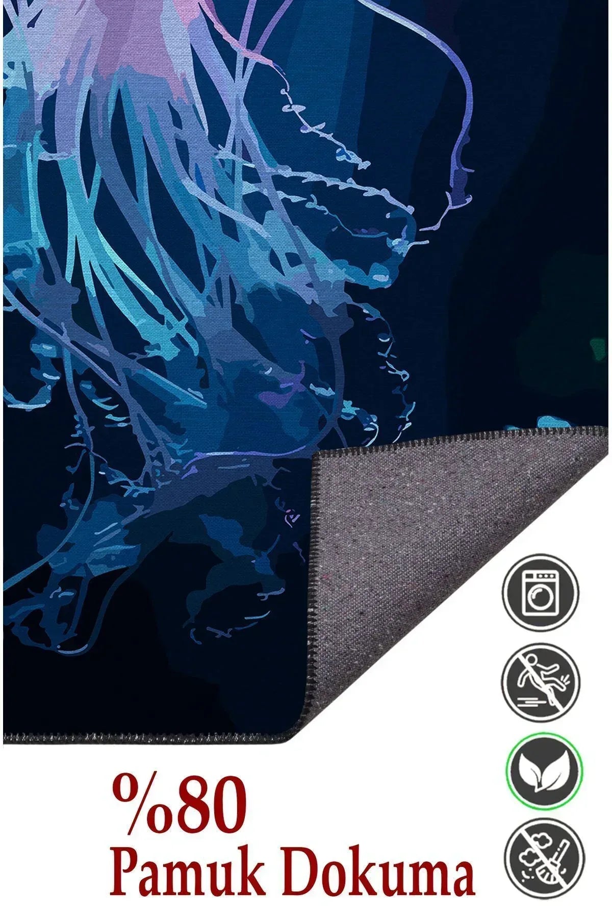 Halı Vagonu 43 Modern Stil Lacivert Deniz Anası Salon Halısı Yıkanabilen Dekoratif Halı - HALI VAGONU