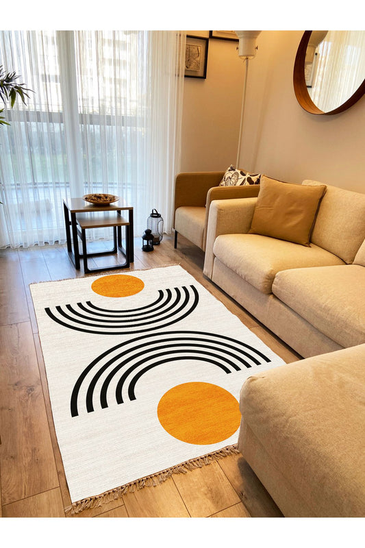 Cotton Kilim 80 Krem Tonlarında Etnik Boho Stil Pamuk Taban