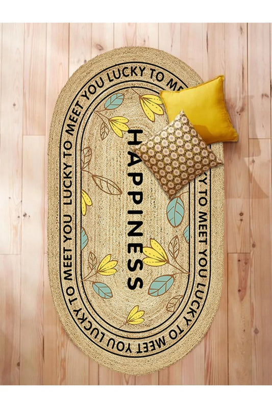 Boho 988 Jüt Hasır Etnik Desenli Oval Jüt Örme Doğal Hasır Natural Oval Halı - HALI VAGONU