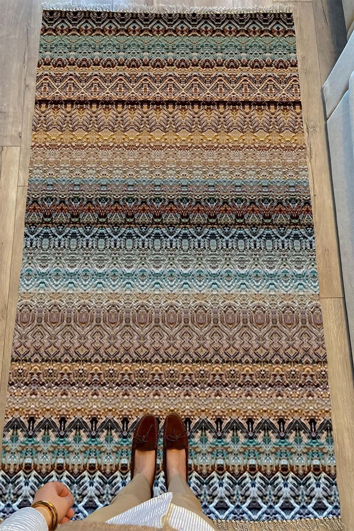 Cotton Serisi Multy Tonların Antik Eskitme Desen Dekoratif Dokuma Taban Kilim