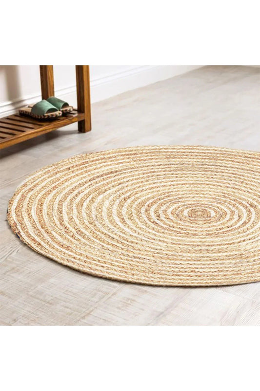 Boho 949 Jüt Rengi Örgü Yuvarlak Natural Çift Taraflı Halı - HALI VAGONU