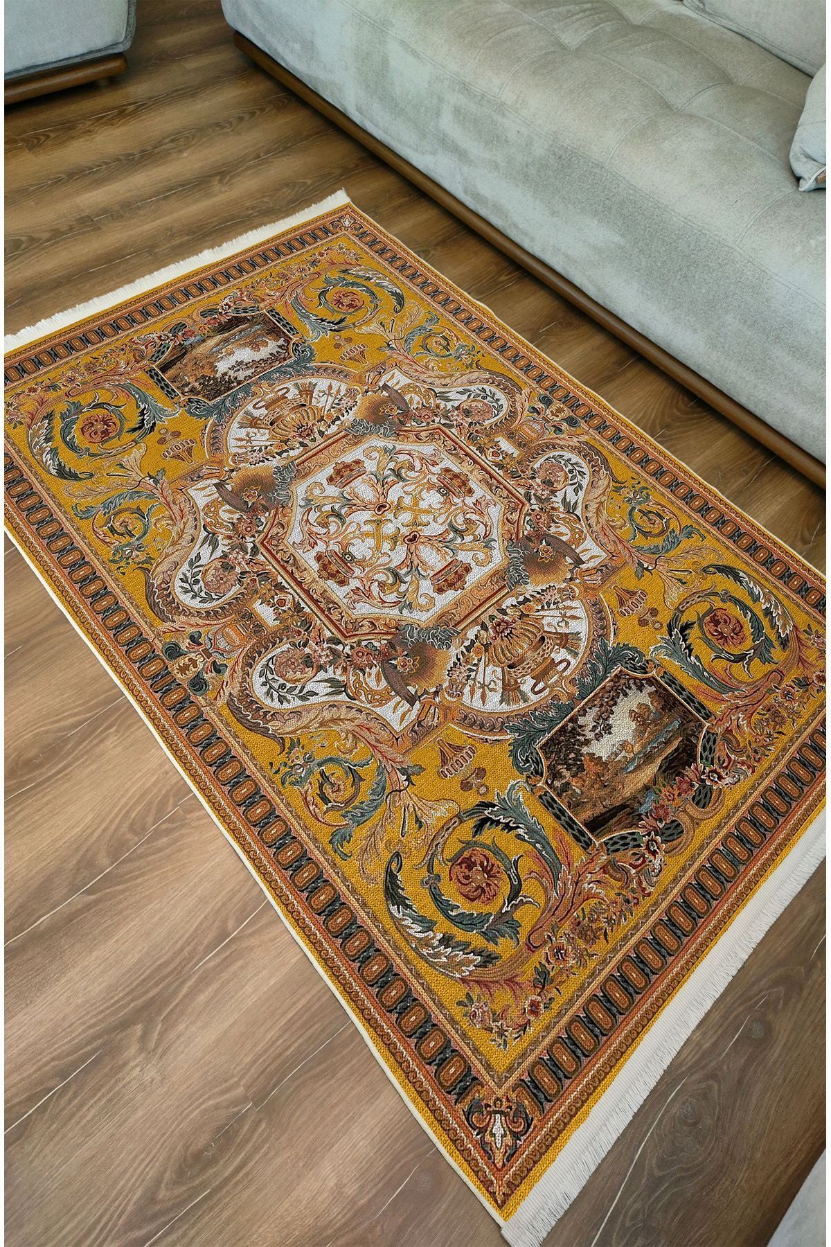 Halı Vagonu 37 Modern Stil Hardal Tonlarında Iskandinav Salon Halısı Yıkanabilen Dekoratif Halı