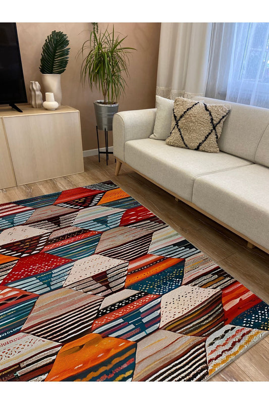 Halı Vagonu 72 Fuşya Tonlarında Dekoratif Salon Halısı Halı Saçaklı Yıkanabilen Halı