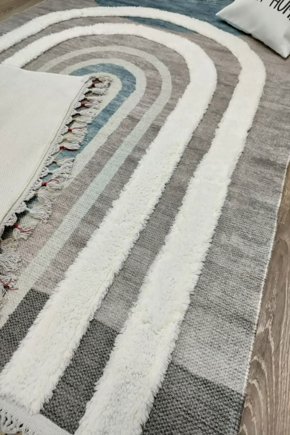 Tafting Kilim Serisi Üzeri Peluşlu Dokuma Taban Dekoratif Kilim