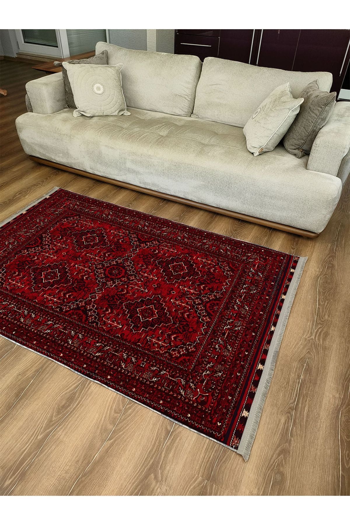 Halı Vagonu 2168 Bordo Tonlarında Geleneksel Klasik Yıkanabilen Dekoratif Halı