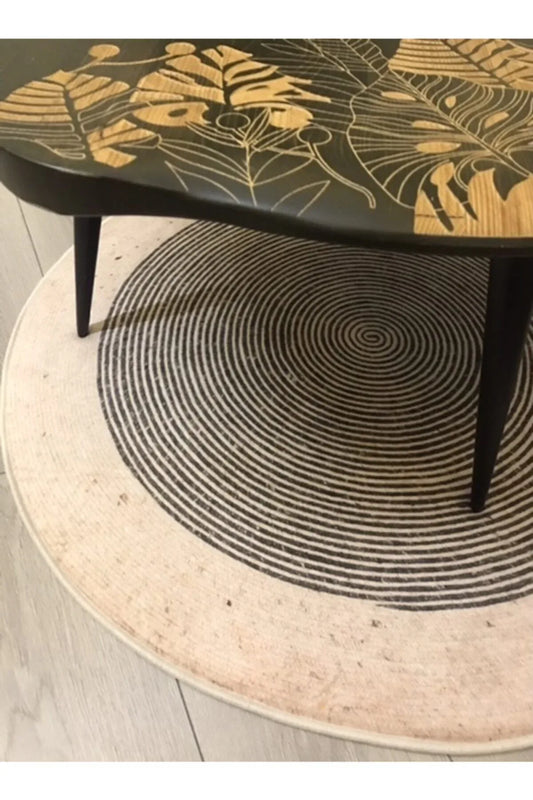 Jüt Efektli Dijital Baskılı Yuvarlak Halı - Jute08 - HALI VAGONU