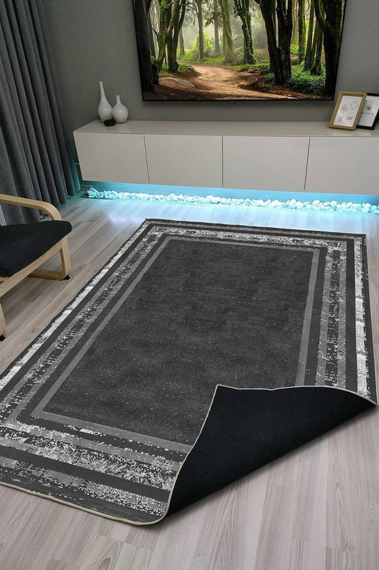 Halı Vagonu 1005 Gri Tonlarında Eskitme Natunal Dekoratif Kaymaz Taban Halı - HALI VAGONU