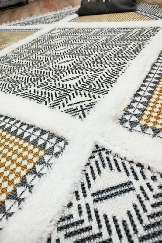 Tafting Kilim Serisi Üzeri Peluşlu Dokuma Taban Dekoratif Kilim - HALI VAGONU