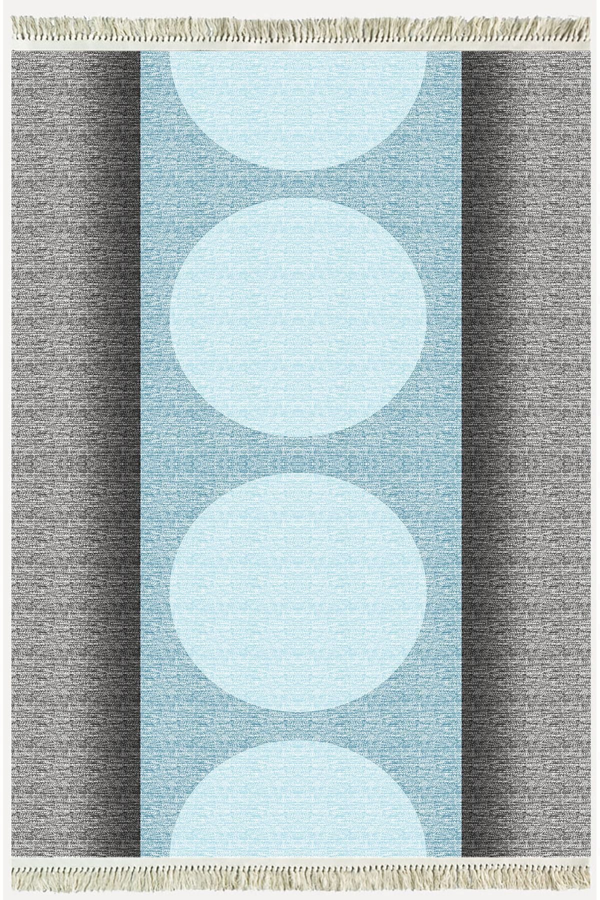 Cotton Kilim 31 Gri Ve Mavi Tonlarında Modern Desenli Dekoratif Yıkanabilen Dokuma Taban Kilim